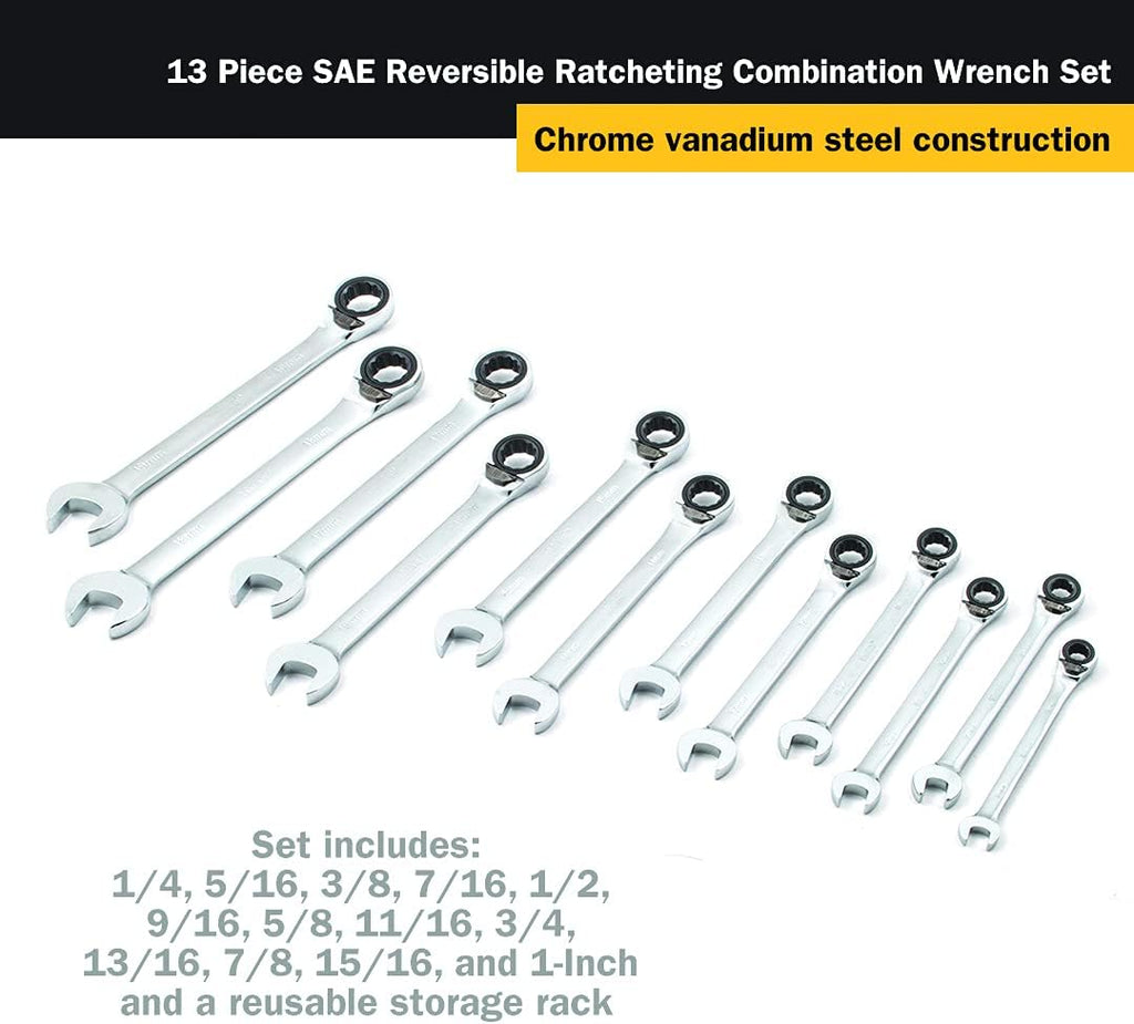 Titan 17364 13-Piece 12 Point 72 Tooth SAE Reversible Ratcheting Combination Wrench Set