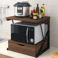 Microwave Shelf,Countertop 2 Tier Wooden Microwave Stand Shelf with Drawer Kitchen Storage Shelf Organizer Rack Home Office Storage Stand Rack for Printer and Microwave(Brown)