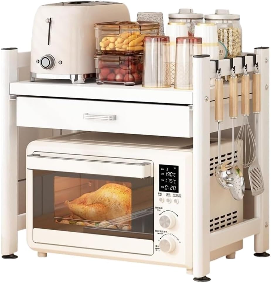 Microwave/Toaster Kitchen Microwave Oven Rack with Drawer Kitchen Storage Rack Multi -Layer Electrical Rice Cooker Standing Rack Shelf Organizer(White)