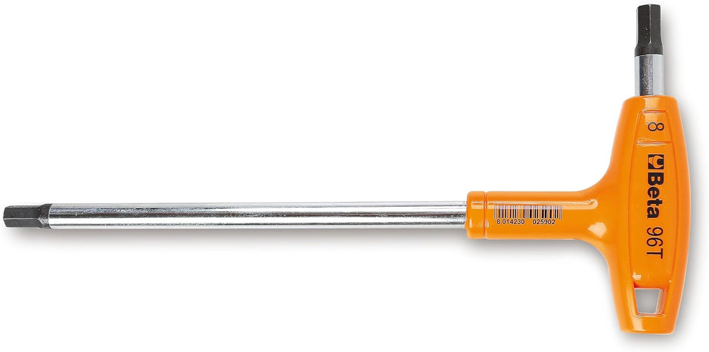 Beta 96T SAE (Inch) T-Handle Hex Key Wrench 8-Piece Set | High Torque Ergonomic Allen Wrench |Dual Hex Tips | Drop Prevention Hole | Industrial Strength | Made in Italy | 3/32-3/8'