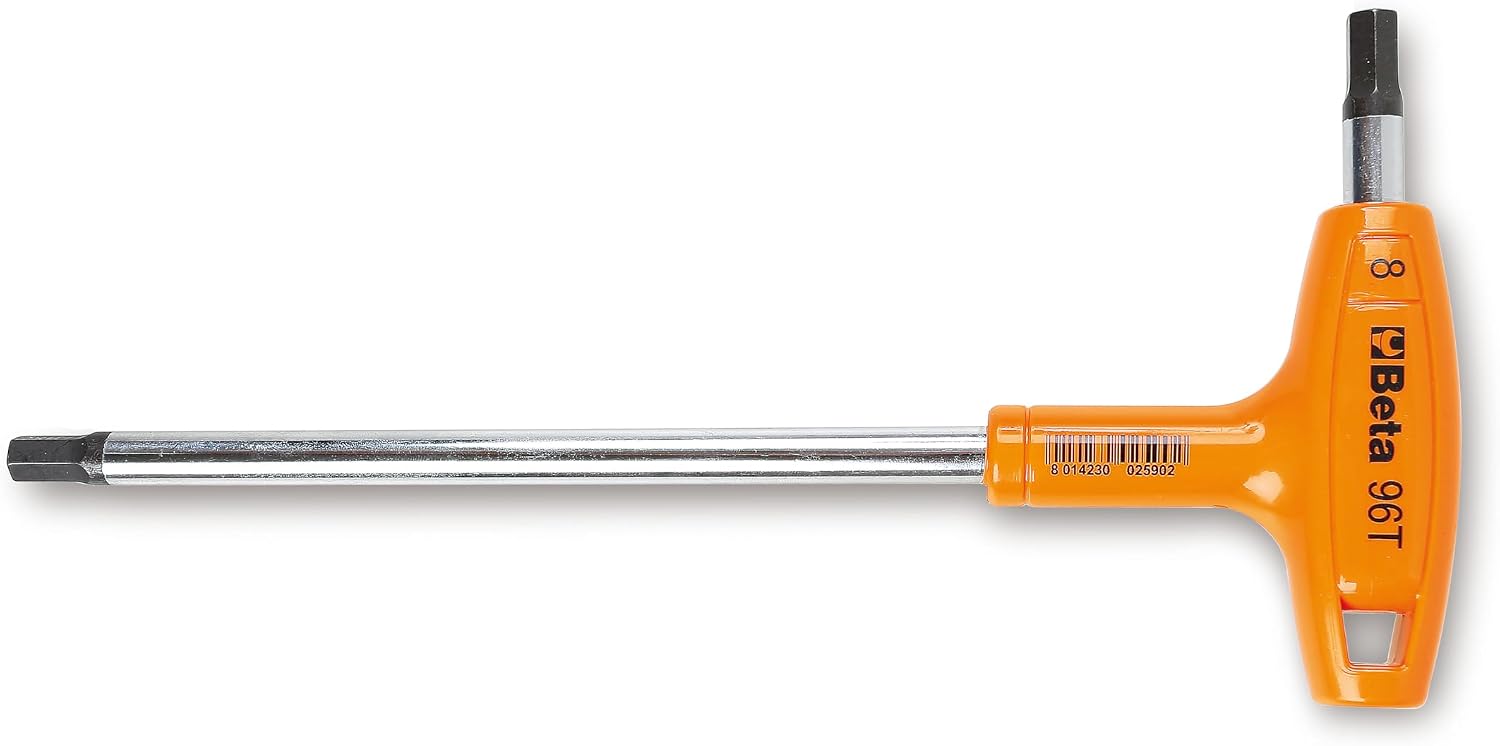 Beta 96T SAE (Inch) T-Handle Hex Key Wrench 8-Piece Set | High Torque Ergonomic Allen Wrench |Dual Hex Tips | Drop Prevention Hole | Industrial Strength | Made in Italy | 3/32-3/8'