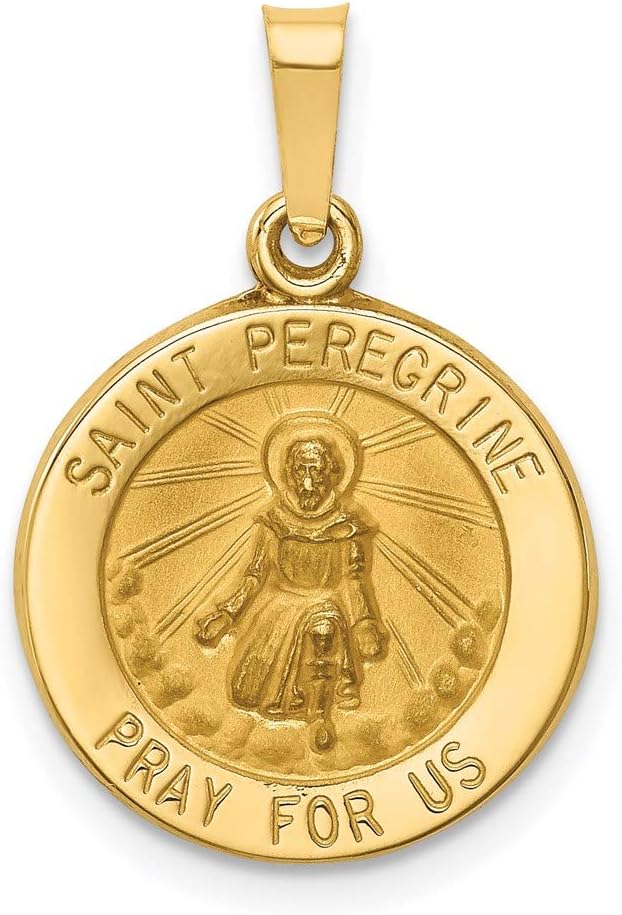 14k Yellow Gold Polished and Satin St. Peregrine Medal Charm Pendant
