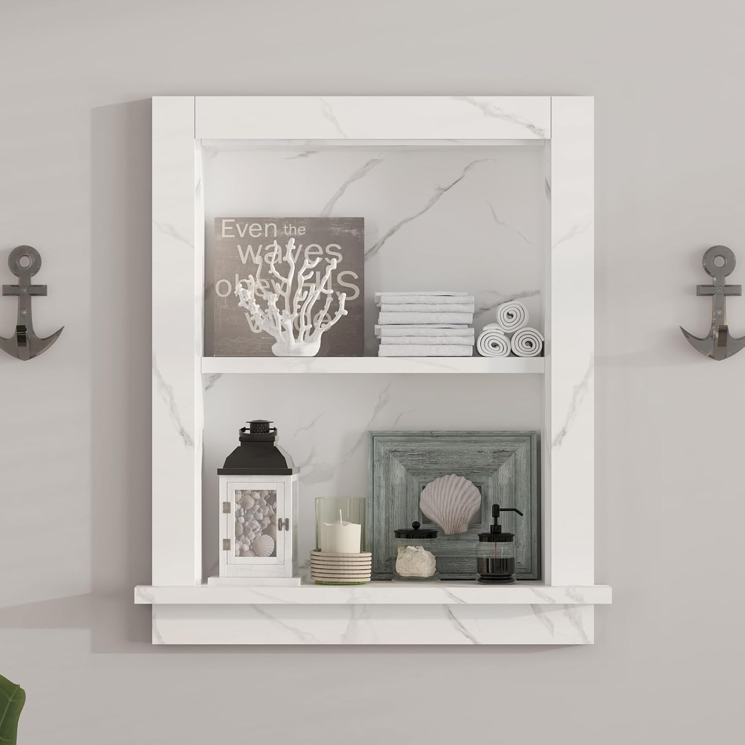 Recessed Medicine Cabinet,14x18 Bathroom Cabinet with Storage,Strong MDF in Wall Shower Niche,Bathroom Niche for Shower Wall for Home,Wall Niches Insert for Drywall,White Marble