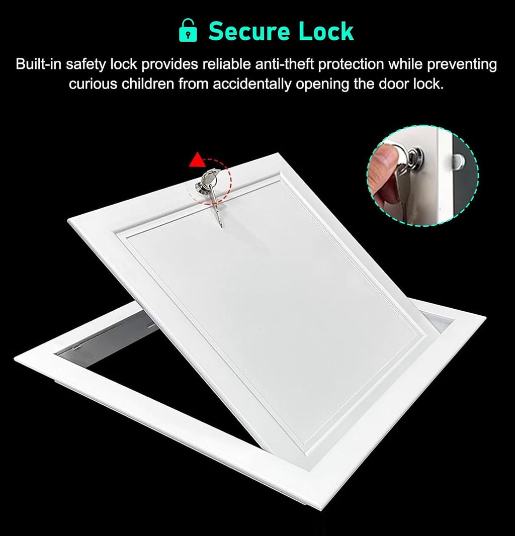 Metal Ceiling Wall Hatch Access Panel, Electrical Attic Door with Lock and Key White, Drywall Access Door Panel Service Cover Plate(14x26in(356x660mm))