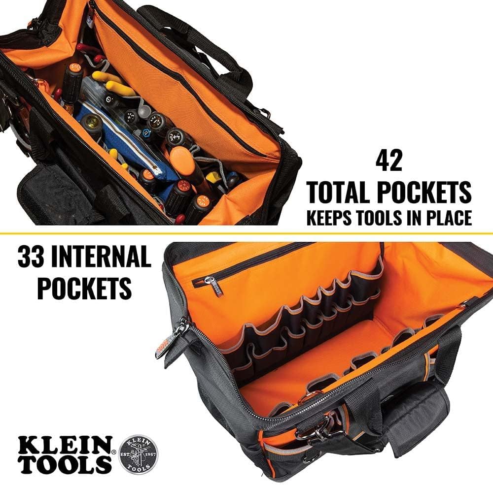 Klein Tools 55469 Tradesman Pro Wide-Open Tool Bag Made of 1680 Ballistic Weave & 70550 Hex Wrench Key Set, 11 SAE Sizes, Heavy Duty Folding Allen Wrench Tool