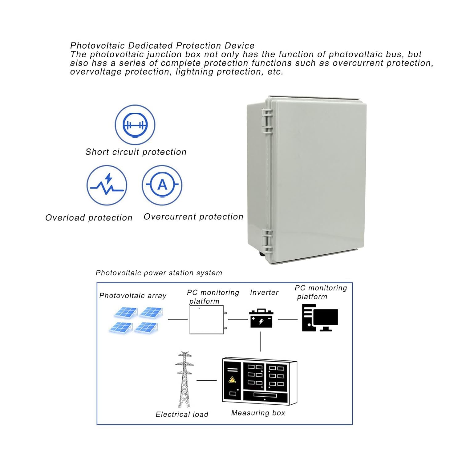 Solar PV Combiner Box, 4-String to 2-Output, DC 1000V, IP65 Waterproof, Wall Mounted System with DC Isolation Switch, for Solar Panel Installation