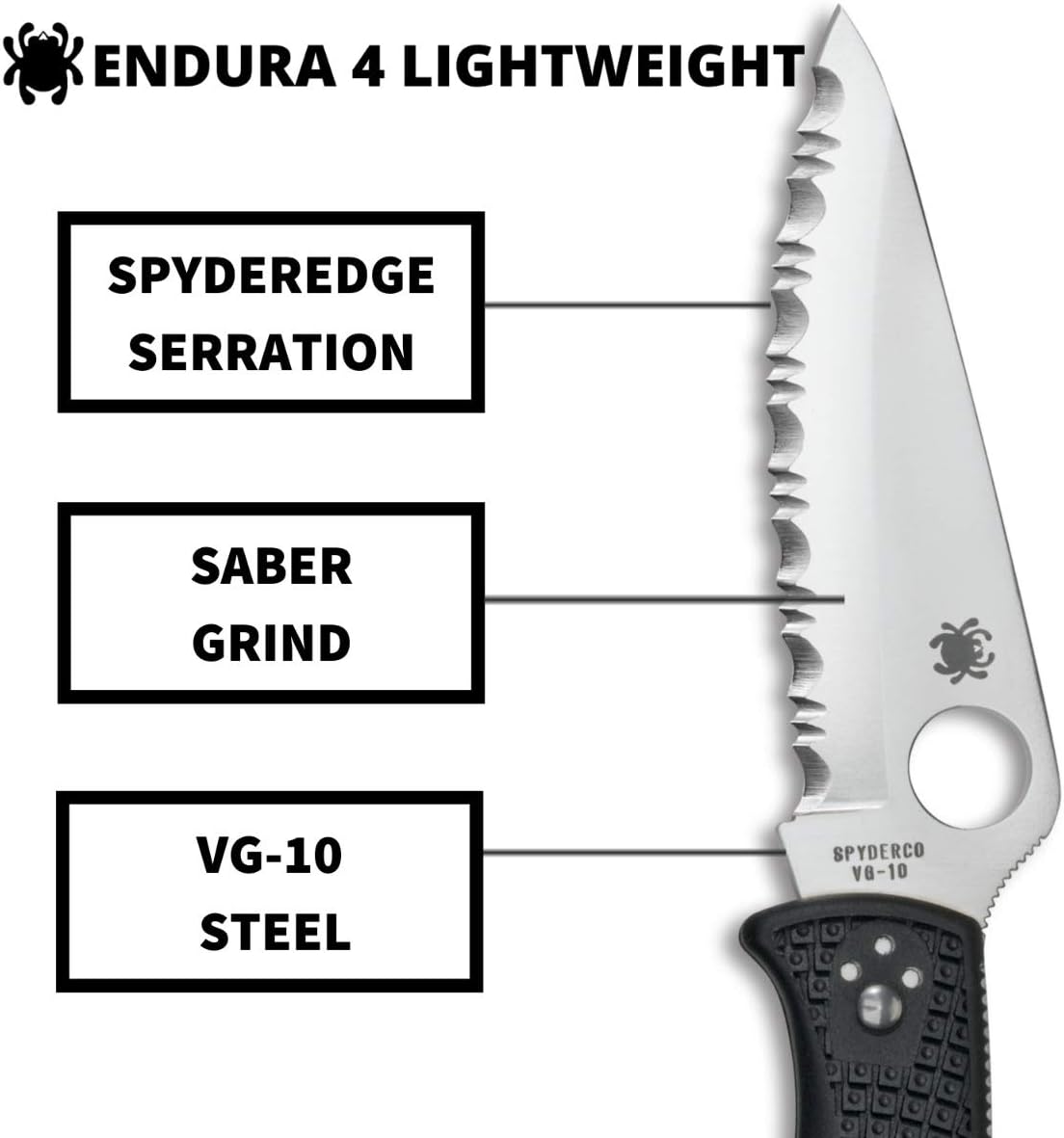 Spyderco Endura 4 Lightweight Folding Pocket Knife with 3.8' VG-10 Steel Blade and FRN Handle - EDC Knife for Men and Women, Perfect for Hunting, Tactical, Camping, Survival - SpyderEdge - C10SBK