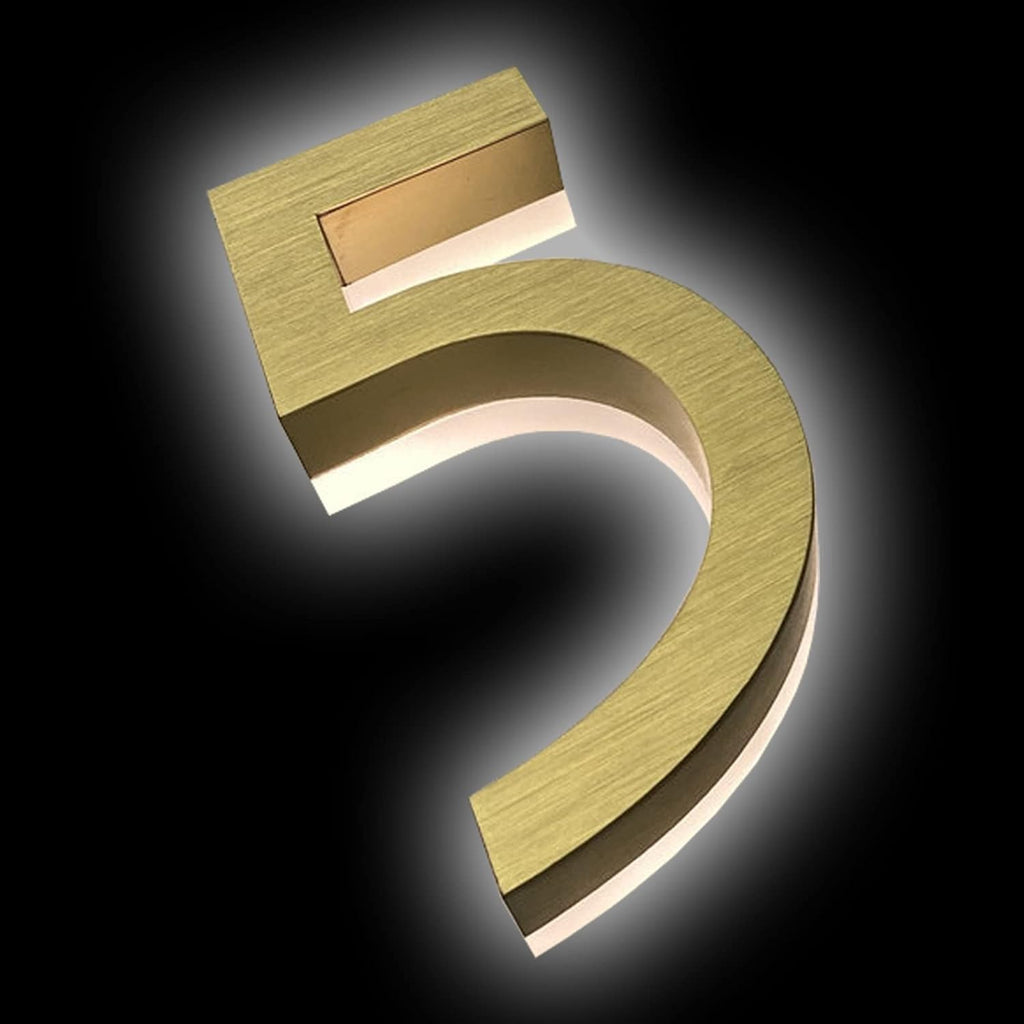 Address Numbers LED, Backlit Floating LED Home Address Numbers, Brushed Gold Finish, Stainless Steel Lighted House Number For Outdoor, Modern, Warm Light,18 Inch,A