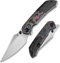 KANSEPT Fenrir Pocket Knife, 3.48'Satin CPM S35VN Harpoon Blade, Blackwash Titanium Handle 80S Carbon Fiber Inlay,Thumb Stud & Liner Lock with Deep Clip EDC Knives for Camping Hunting Survival K1034S1