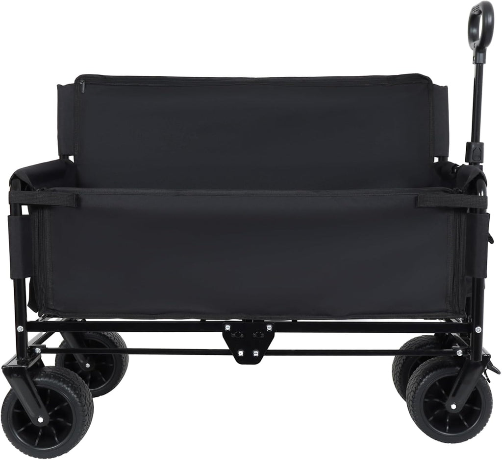 2-in-1 Folding Wagon Bench Love Seat, Heavy Duty Collapsible Beach Cart with 400LBS Capacity, Foldable Garden Wagon with All-Terrain PU Foam Wheels, Portable Outdoor Cart for Camping, Sports
