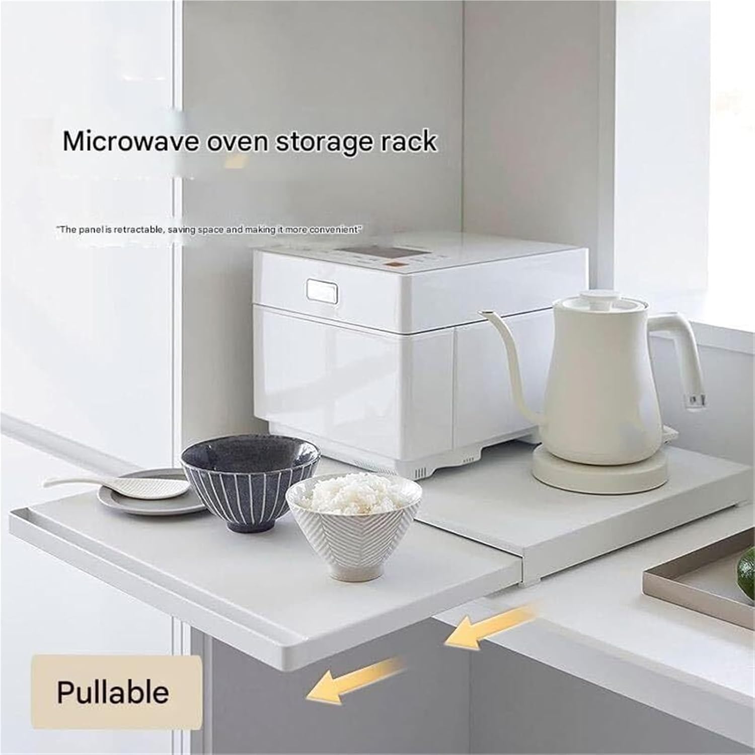 Countertop Pull-Out Bakers Rack Metal Microwave Stand with Pull-Out Drawer Storage Organizer for Kitchen Lightweight(White)