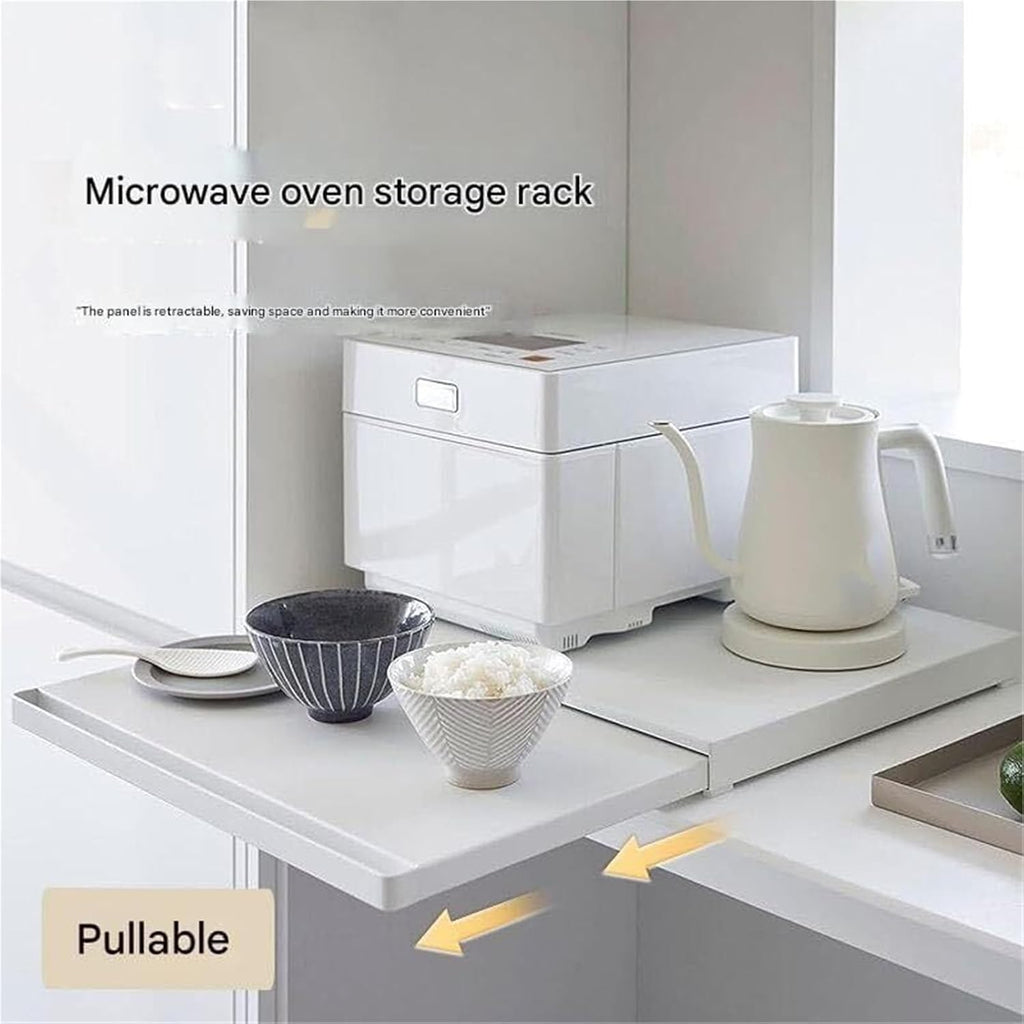 Countertop Pull-Out Bakers Rack Metal Microwave Stand with Pull-Out Drawer Storage Organizer for Kitchen Lightweight(Black)