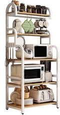 Microwave Stand with Storage Cabinet Made of Iron Frame and Wooden Boards Bakers Rack Kitchen Cupboard with Casters Kitchen Furniture Pantry Cupboard(Color:B,Size:70 * 40 * 165CM)