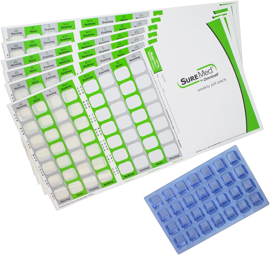 4 Times a Day Weekly XL Cold Seal Pill Blister Book, Updated Sturdier Blisters, Label Area, Professional-Grade Medication Packaging System, No Equipment Needed (4X a Day Weekly - 100 Pack)
