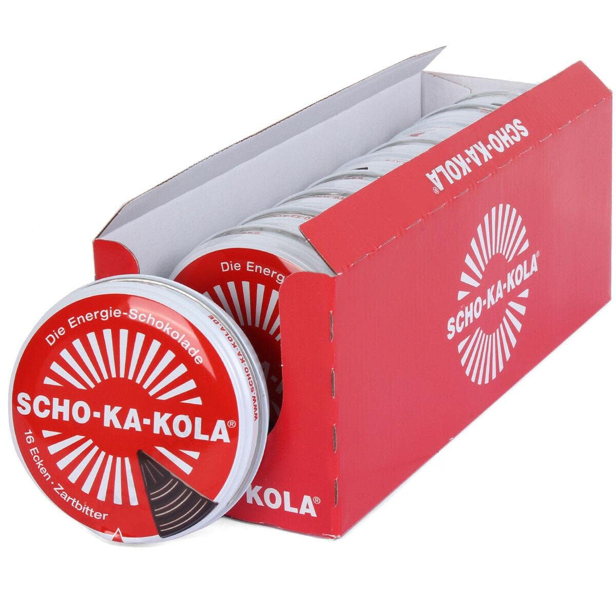 SCHO-KA-KOLA Chocolate Dark Classic with natural Caffeine from Cocoa, Cola-Nut-Powder and Coffee 10 tins x 100 g/Germany Box