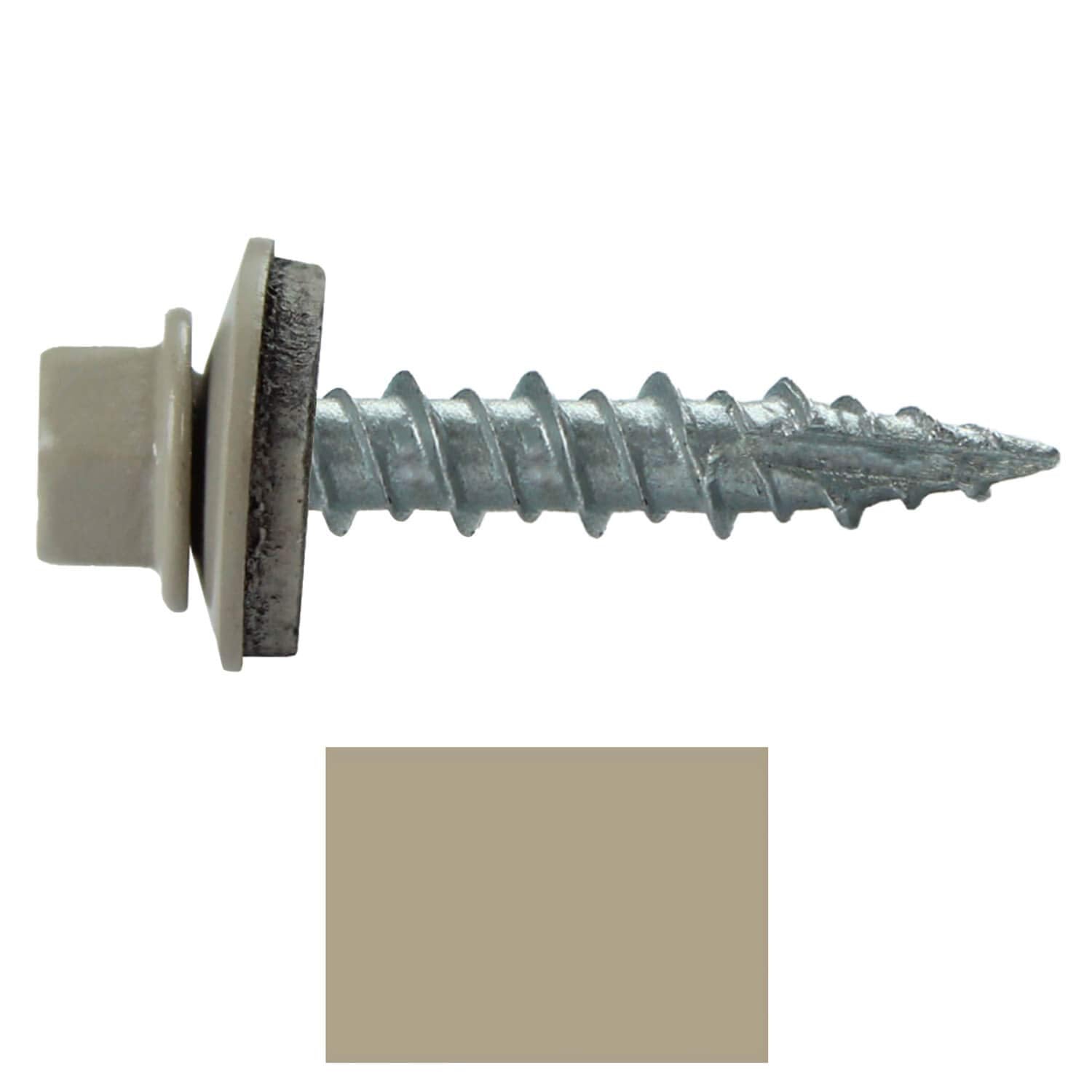 Metal ROOFING SCREWS: (1000) 10 x 1' Ash Gray Hex Head Sheet Metal Roof Screw. Self starting metal to wood siding screws. EPDM washer. Colored head