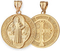 LA BLINGZ 14K Yellow Gold Saint Benedict Medal Reversible Pendant Necklace