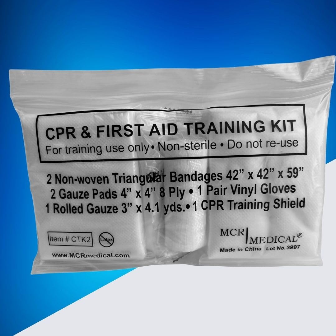 MCR Medical CPR & FA Training Kits w. 2 Non-Woven Triangular Bandages, 100 Pack
