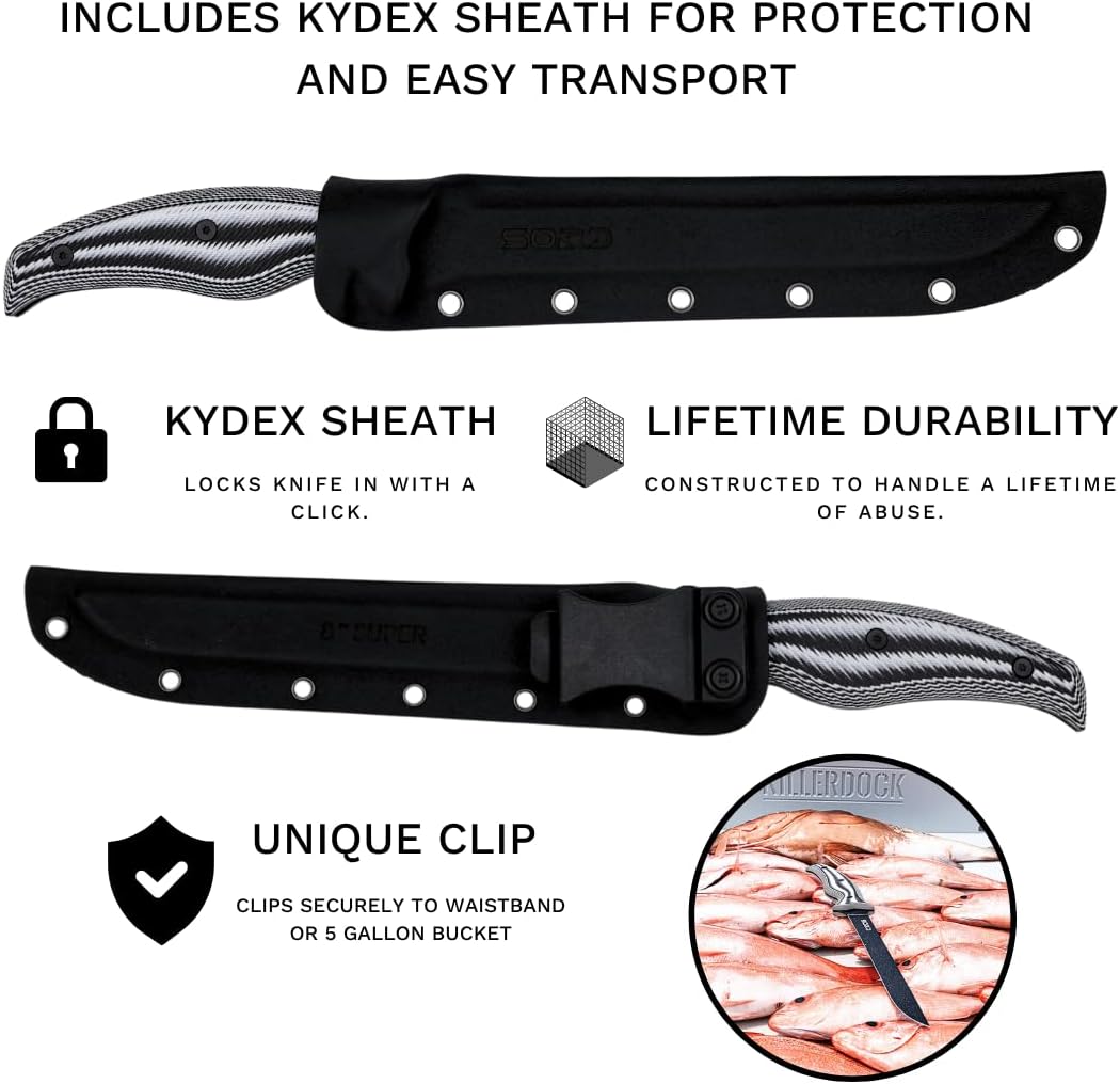 SORD Fillet Knife - 5-9' Filet Knives For Fish - Razor Sharp Boning Knife - Saltwater and Freshwater Fishing - Includes Kydex Sheath - Full Tang Blades | G10 Non Slip Grip | Corrosion Resistant