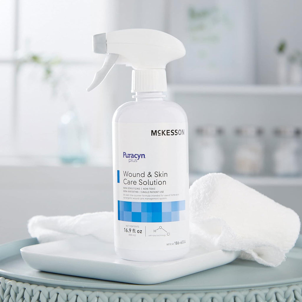 McKesson Puracyn Plus Wound and Skin Cleanser Spray [6 Count] - 16.9 oz Hypochlorous Acid Dermal Wound Wash for Cuts, Burns, Sores, and Skin Irritations, Non-Sting First Aid HOCl Spray