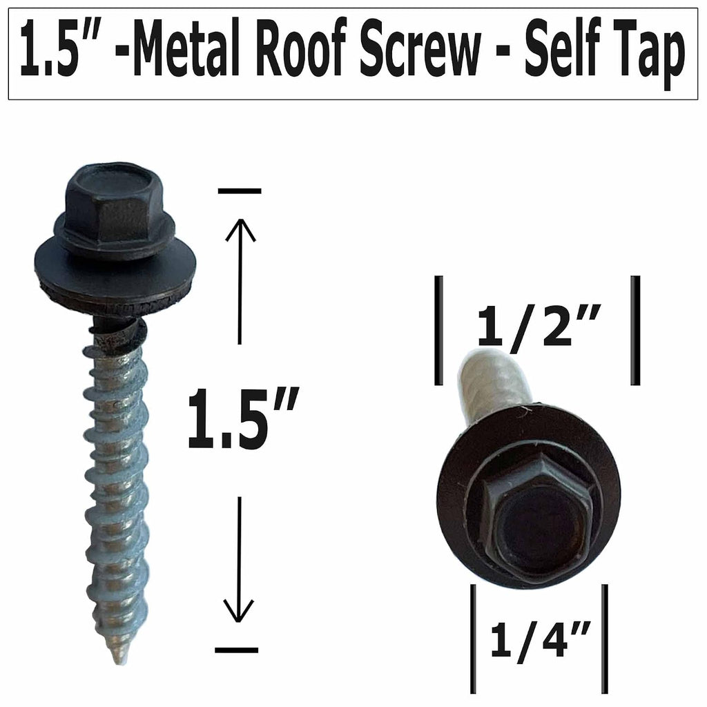 Metal Roofing Screws - #10 x 1.5' – Self Tapping ¼' Hex Head with EPDM Rubber Washer – for Metal to Wood, Corrugated Roofing, Siding, Sheds, Pancake Screw - Hex Drive Easy Install - Brown (2500)