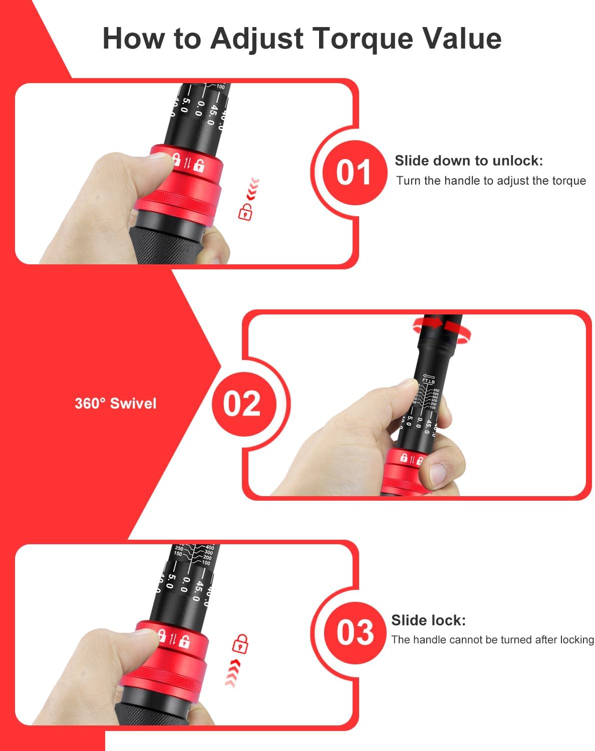 ATsafepro 3/4 Torque Wrench 100-650 Ft-Lb – ±3% Accuracy, Reversible 48-Tooth Ratchet, Cr-V Steel, Dual Scale, 3/4' Drive Click Heavy Duty Precision Torque Wrench for Truck, RV, Heavy Equipment