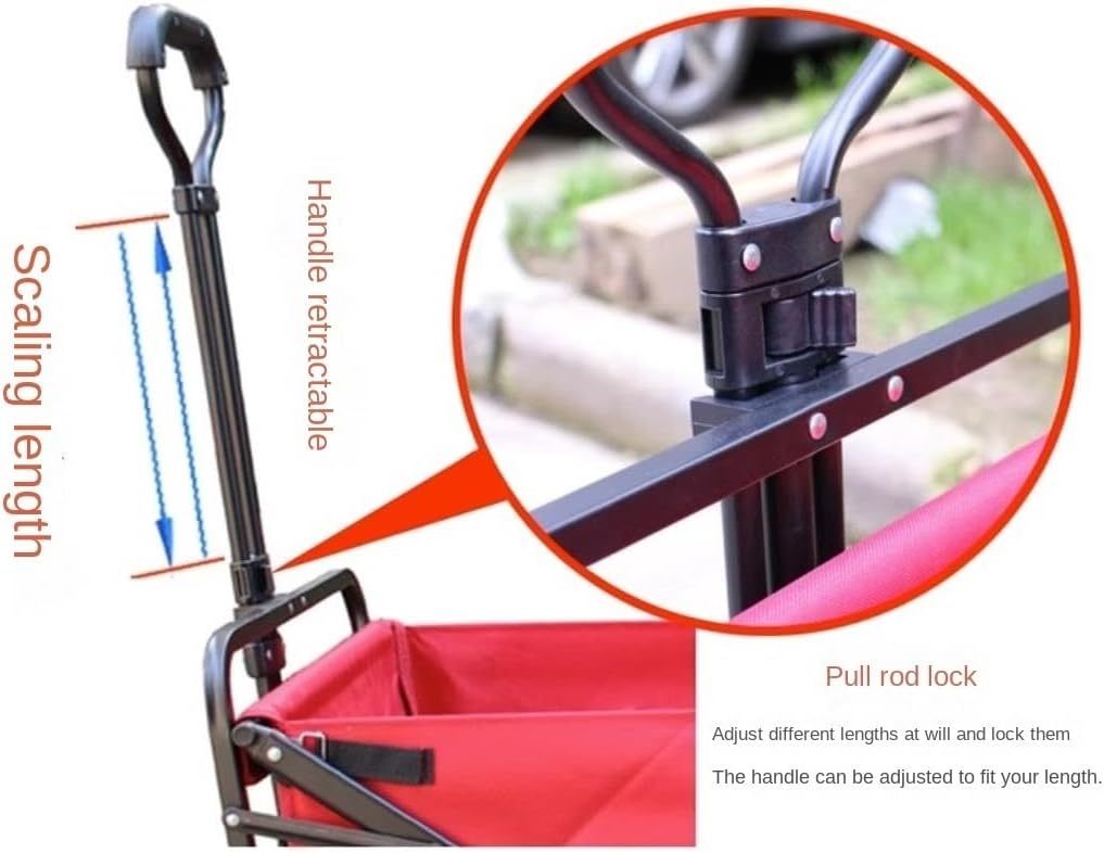 Trolley Cart Wagon Cart with Canopy Wagon Wheels Portable Folding Wagon Adjustable Handles Beach Garden Sports Camping Cart Garden Wagon