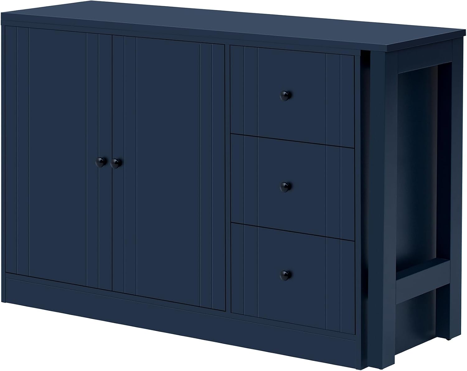 90' Extendable Freestanding Storage Cabinet, Kitchen Storage Bakers Rack with Silent Slides, Utility Food Cupboard with Adjustable Shelf for Kitchen Living Room, Navy Blue