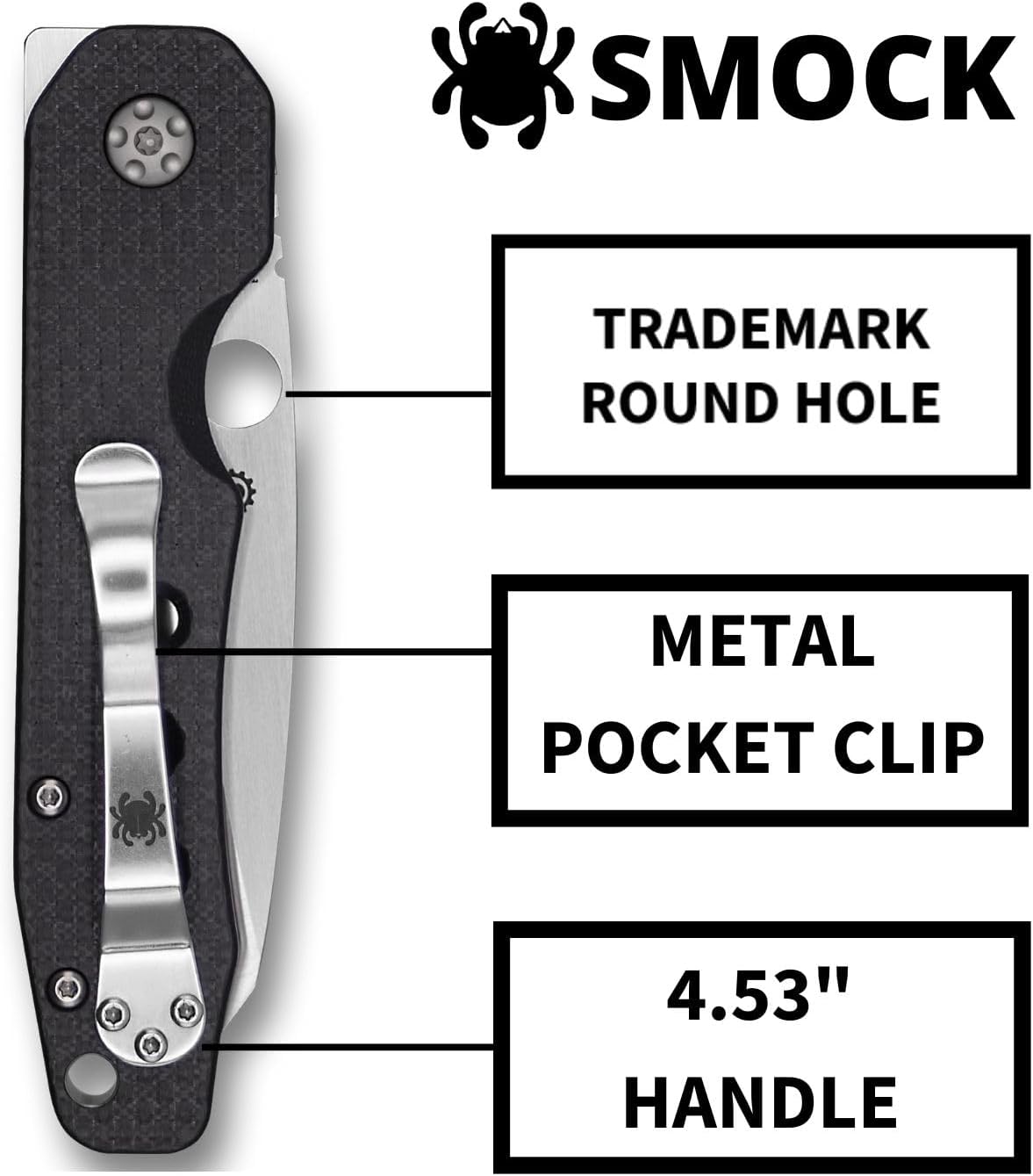 Spyderco Smock Folding Pocket Knife with 3' CPM S30V Steel Blade and Carbon Fiber/G-10 Laminate Handle - EDC Knife for Men and Women, Perfect for Hunting, Tactical, Camping - PlainEdge - C240CFP