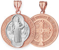 LA BLINGZ 14K Two-Tone Rose Gold Saint Benedict Medal Reversible Pendant Necklace