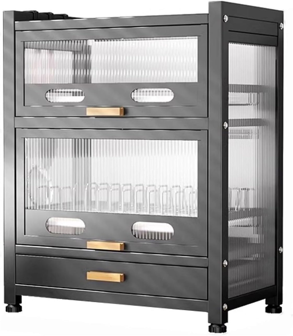 Kitchen Countertop Bakers Rack, Microwave Oven Stand, Countertop Dish Storage Cabinet with Drawers, for Kitchen, Dining Room, Living Room(Black,Medium)