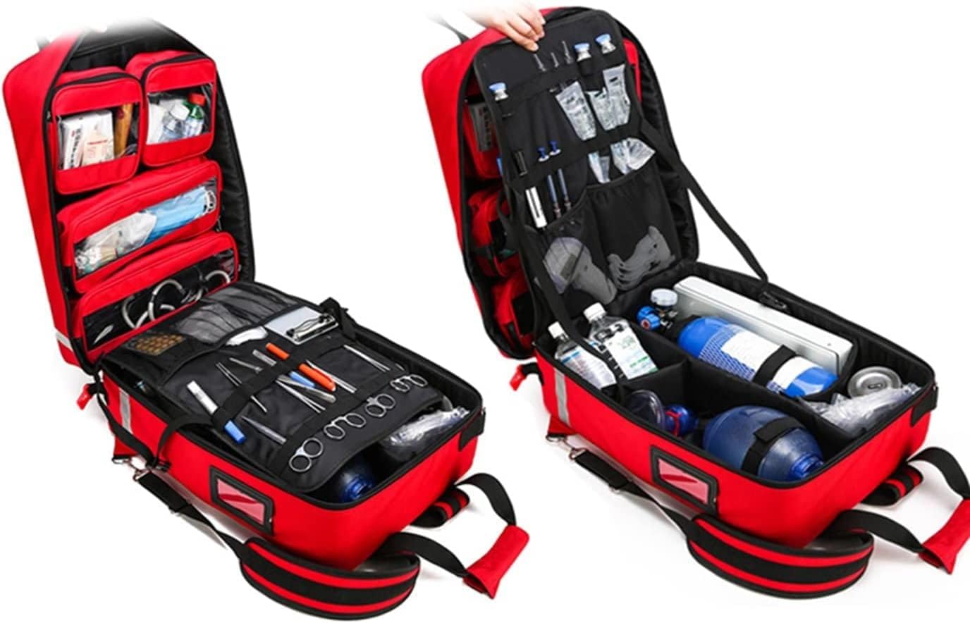 First Aid Kit Bag Rolling Medical Supplies Bag with Detachable Trolley, Nurse Rolling Bag Emergency Rescue Kit for Outdoor Hiking, Backpacking, Camping, Traveling