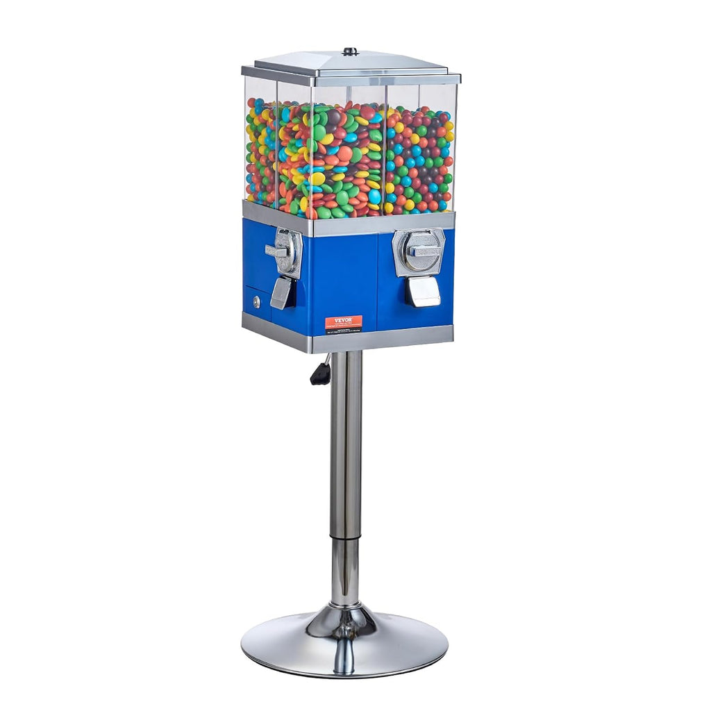 VEVOR Commercial Vending Machine, Four Compartment Rotatable Gumball and Candy Dispenser, Adjustable Height Coin Operated Candy Bank with Iron Stand, for Business Toy Capsules Bouncy Balls Nut, Blue
