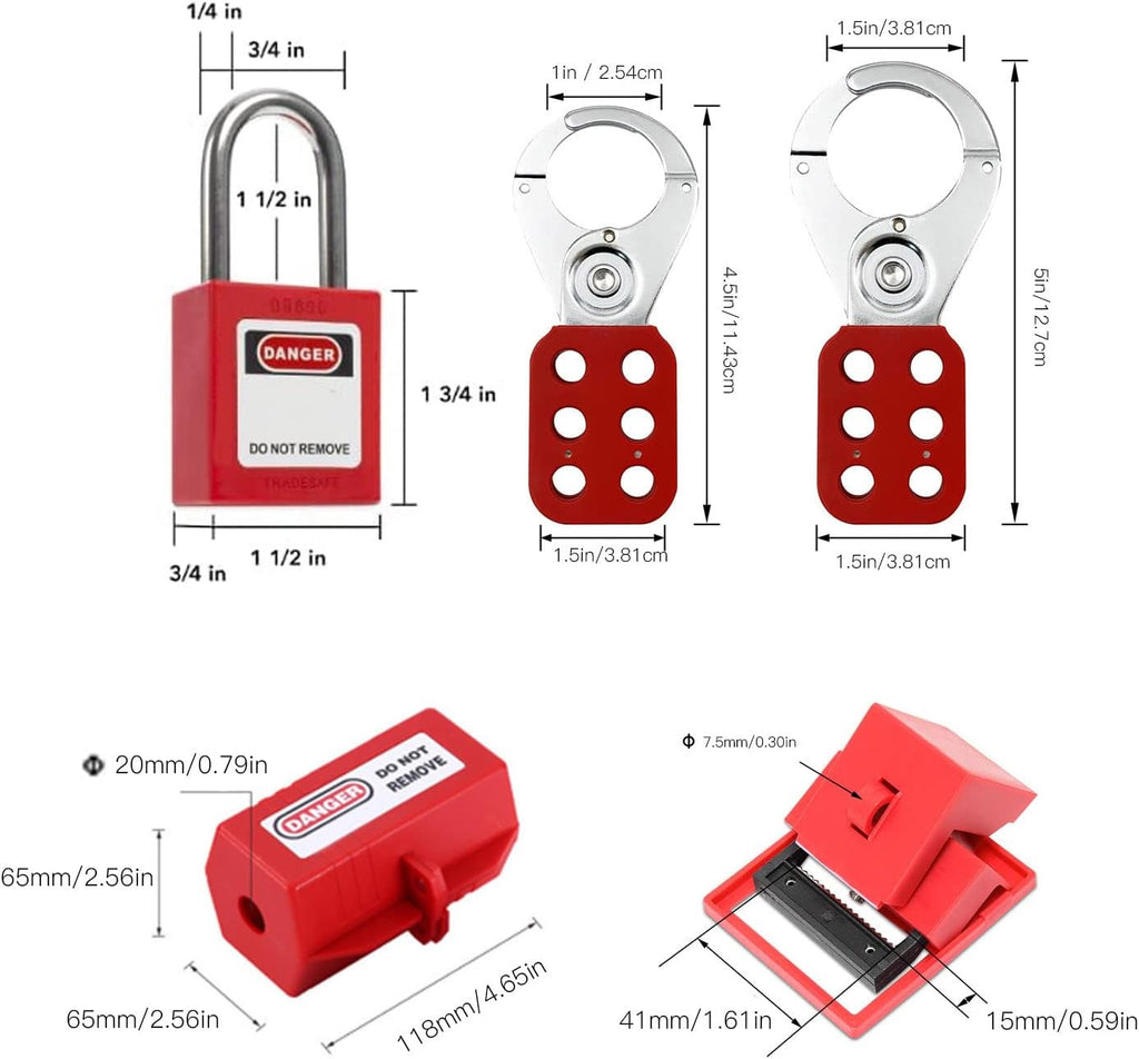 Lockout Tagout Kit, Electrical Lock Out Tag Out Kits Safe Padlocks with Circuit Breaker Lock Hasps Loto Tags Keys Ball Valve Lockout Steel Cable Toolbox Kit for Industrial Chemical