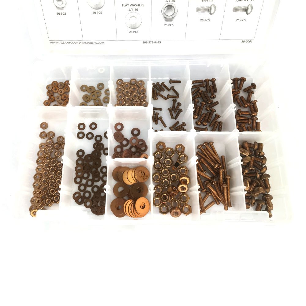 Electrician's Silicon Bronze Machine Screw Kit with Nuts, Washers & Insulated Screwdriver - 377 Pieces