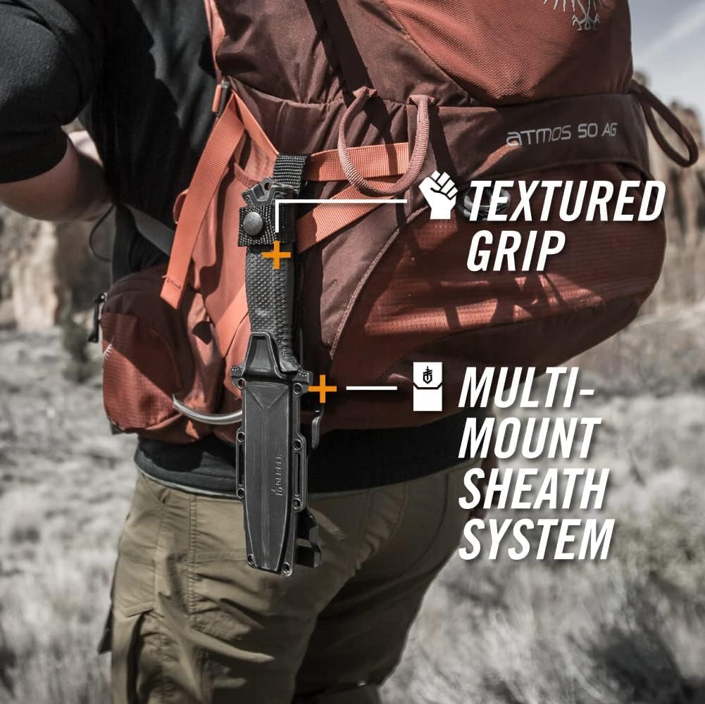Gerber Gear StrongArm - Fixed-Blade Camping & Hunting Knife with Striking Pommel & Sheath - Premium Survival Gear - Made in USA - Coyote Brown, Serrated Edge