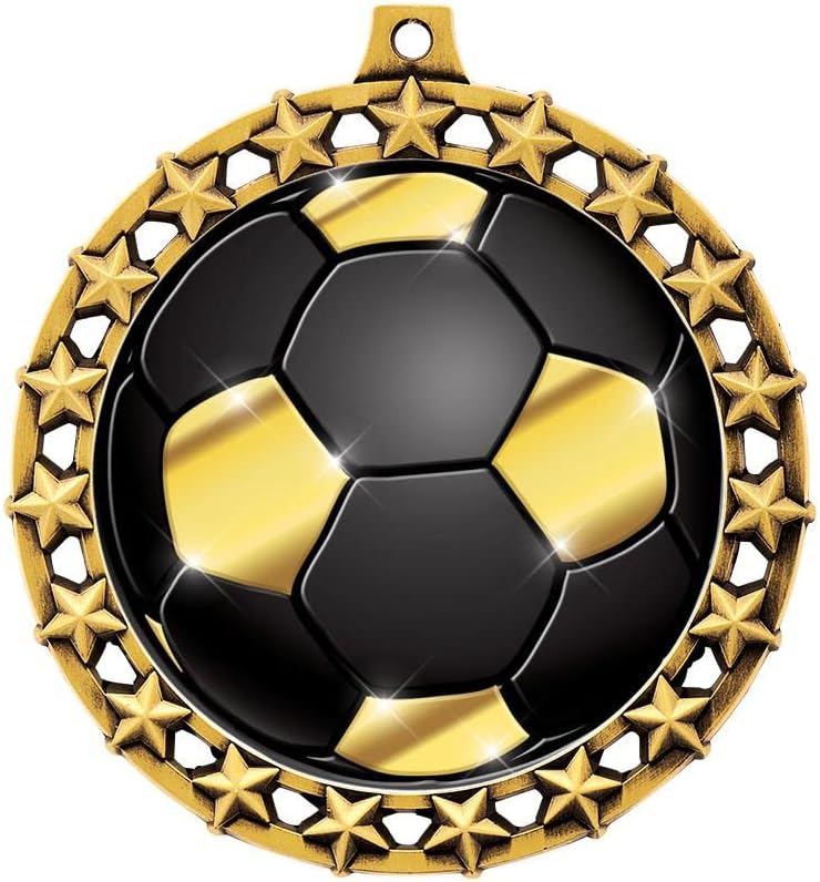 2.5' Galaxy Star Soccer Shadow Medal Award, Gold Trophy Medal Prime