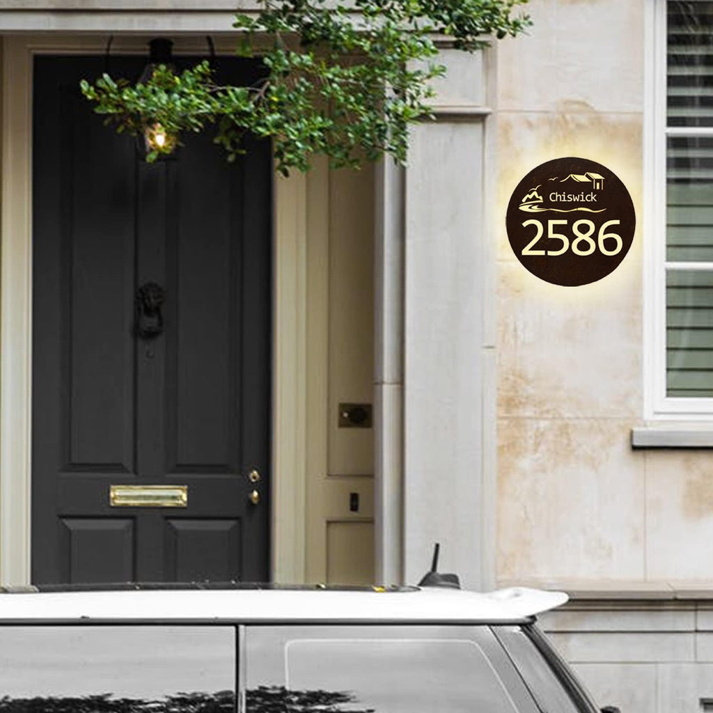Backlit LED Floating House Number Plaque,Lighted Address Number Signs For Houses,Bright LED House Address Sign Plaques For Outdoor,Bronze,Yellow Light,50 * 50