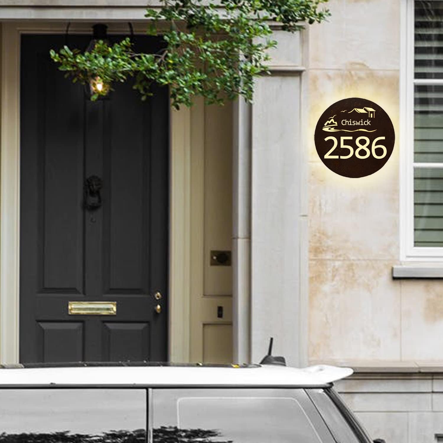 Backlit LED Floating House Number Plaque,Lighted Address Number Signs For Houses,Bright LED House Address Sign Plaques For Outdoor,Bronze,Yellow Light,35 * 35