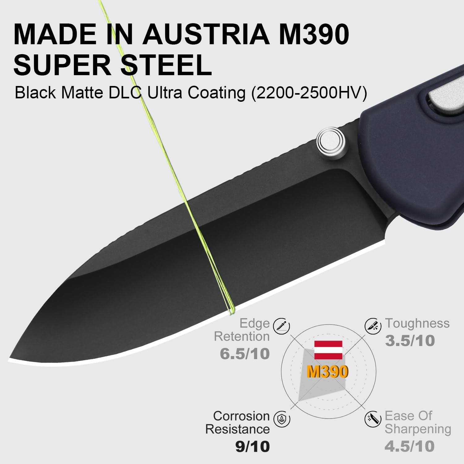 Kizer Drop Bear Zero Pocket Knife, 3.1' Drop Point M390 Blade Folding Knife with Dark Blue Aluminum Handle, Thumb Stud & Button Liner Lock EDC Knives for Camping Hunting Survival Ki3619BDA2