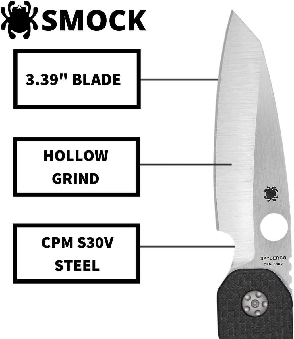 Spyderco Smock Folding Pocket Knife with 3' CPM S30V Steel Blade and Carbon Fiber/G-10 Laminate Handle - EDC Knife for Men and Women, Perfect for Hunting, Tactical, Camping - PlainEdge - C240CFP