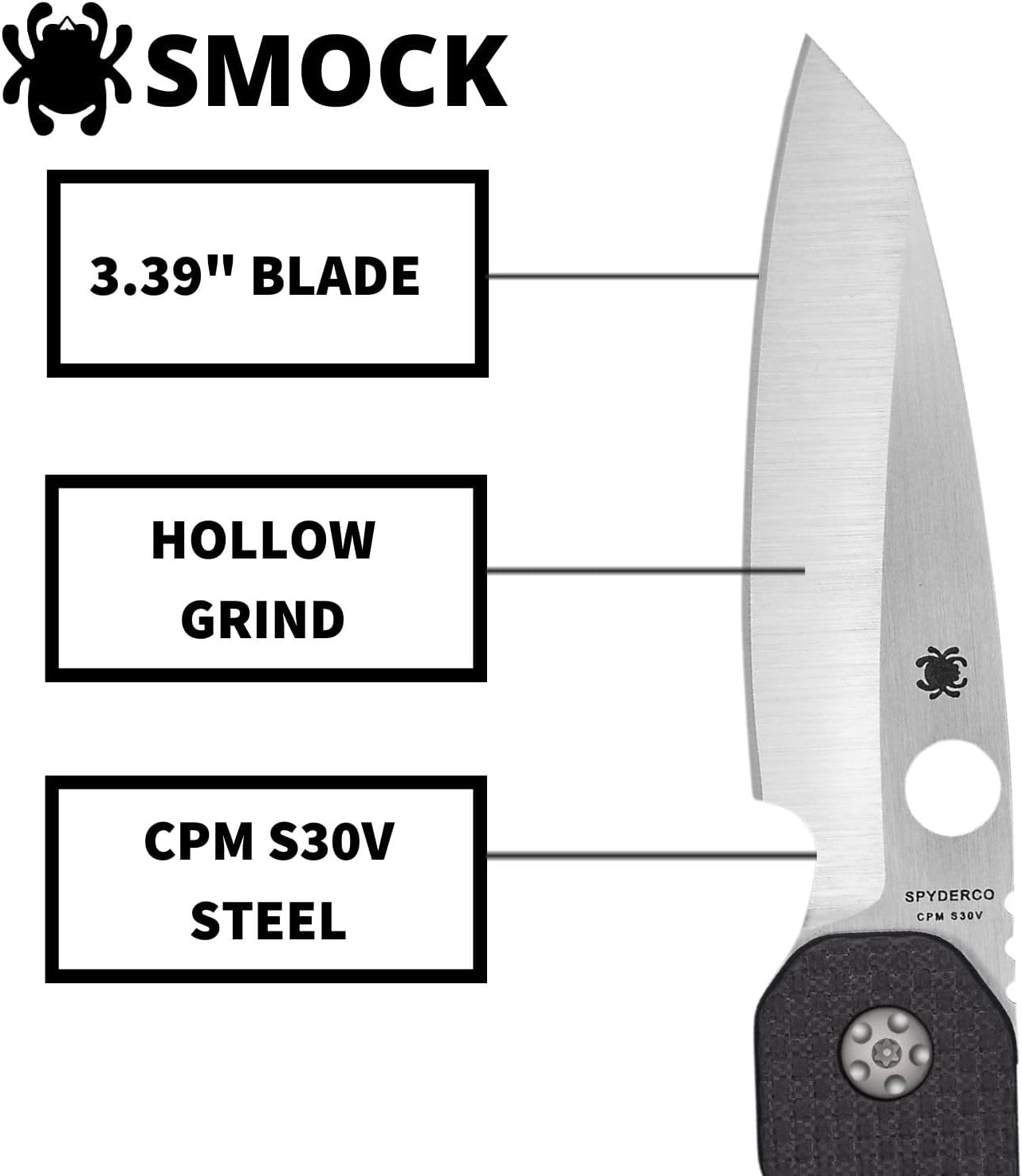 Spyderco Smock Folding Pocket Knife with 3' CPM S30V Steel Blade and Carbon Fiber/G-10 Laminate Handle - EDC Knife for Men and Women, Perfect for Hunting, Tactical, Camping - PlainEdge - C240CFP