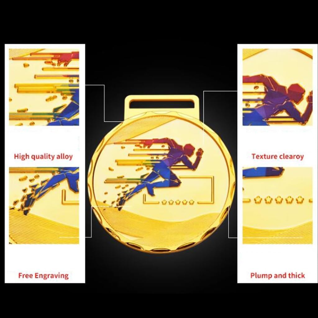 10-100 Pieces Running Medals Track and Field Games Competition Gold Medal Champion Honor Round Metal Commemorative Plaque Cross Country Runner Medal(100 Pieces)