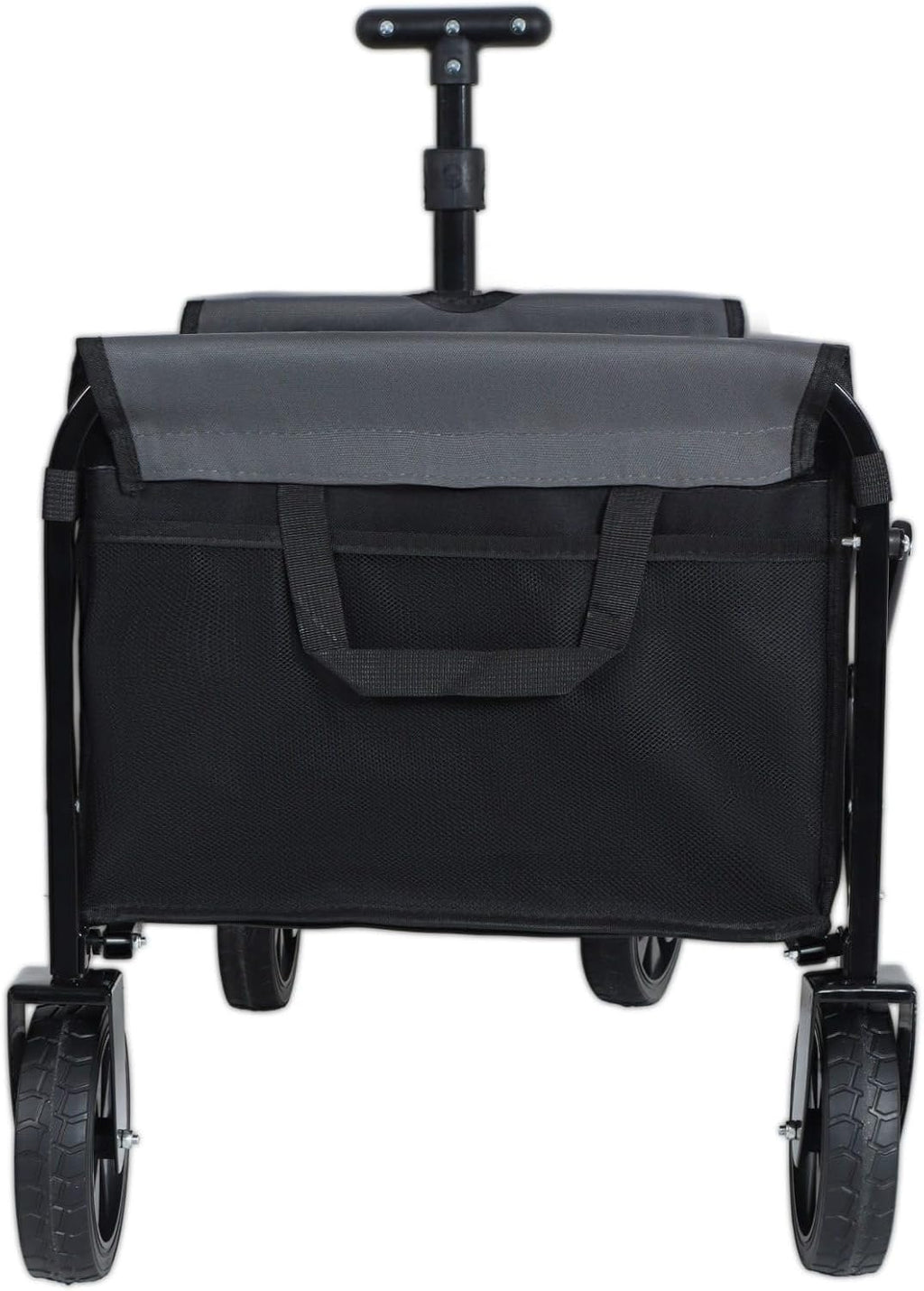 Wagonpro Folding Utility Wagon with Convertible Bench Seat, Collapsible All-Terrain Cart with 360° Swivel Wheels, Portable Outdoor Wagon for Camping, Beach, Sports Events, Black