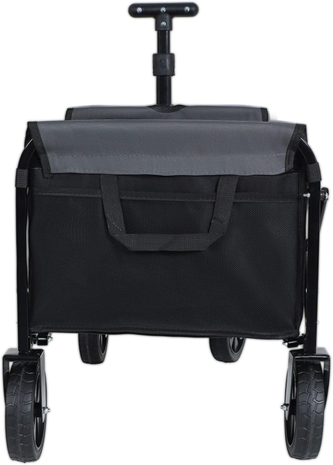 Wagonpro Folding Utility Wagon with Convertible Bench Seat, Collapsible All-Terrain Cart with 360° Swivel Wheels, Portable Outdoor Wagon for Camping, Beach, Sports Events, Black