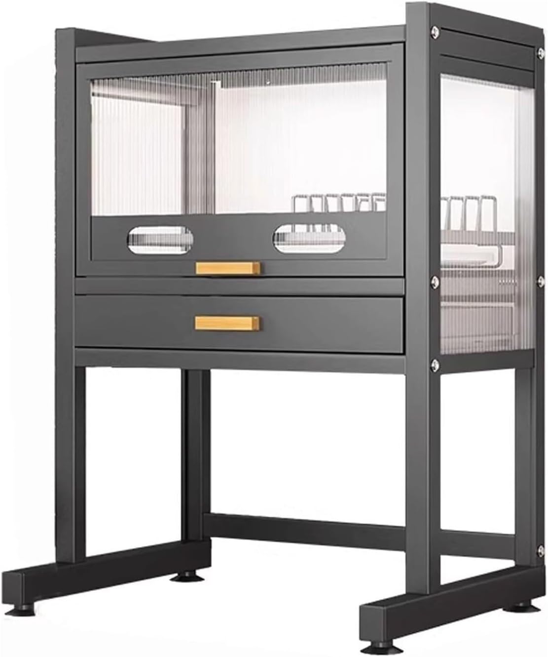 Kitchen Countertop Bakers Rack, Microwave Oven Stand, Countertop Dish Storage Cabinet with Drawers, for Kitchen, Dining Room, Living Room Long-Lasting(Black,Large)