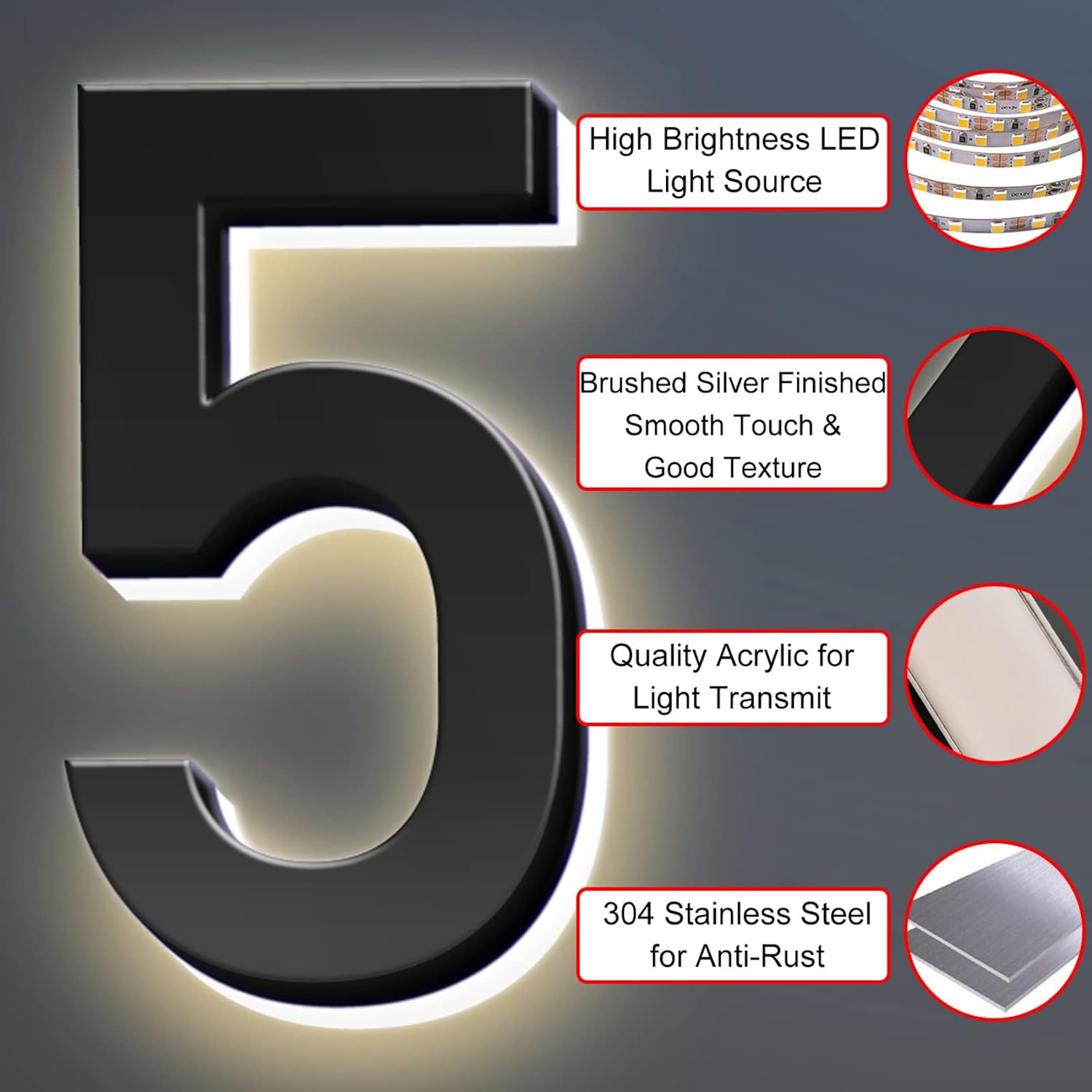 House Numbers, Backlit LED Address Numbers, Modern Lighted House Numbers, Lighted Up House Numbers For Outside.,9