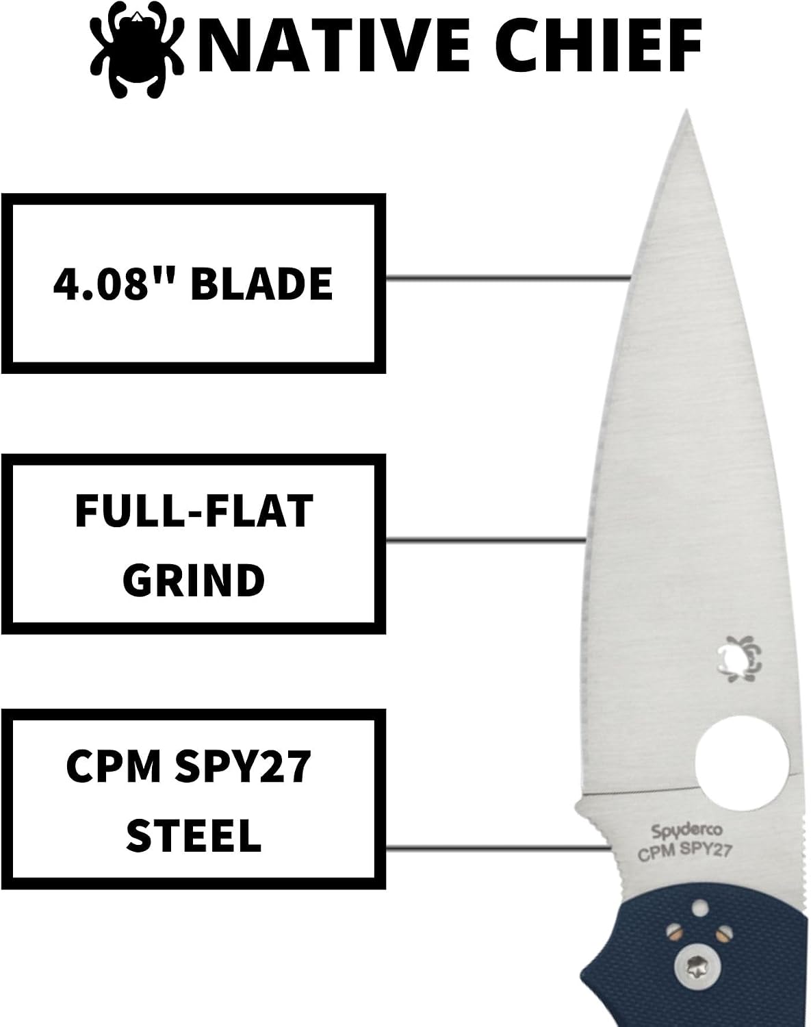Spyderco Native Chief Folding Pocket Knife with 4' CPM SPY27 Steel Blade and G-10 Handle - EDC Knife for Men and Women, Perfect for Hunting, Tactical, Camping, Survival - PlainEdge - C244GPCBL