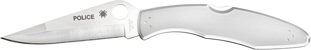 Spyderco Police Model Folding Pocket Knife with 4.2' VG-10 Steel Blade and Stainless Steel Handle - EDC Knife for Men and Women, Perfect for Hunting, Tactical, Camping, Survival - PlainEdge - C07P
