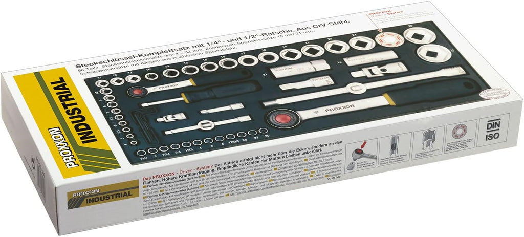 PROXXON Vadaap 23040 Socket Set, Multi-Colour, 1/4-1/2-Inch, Set of 56 Pieces